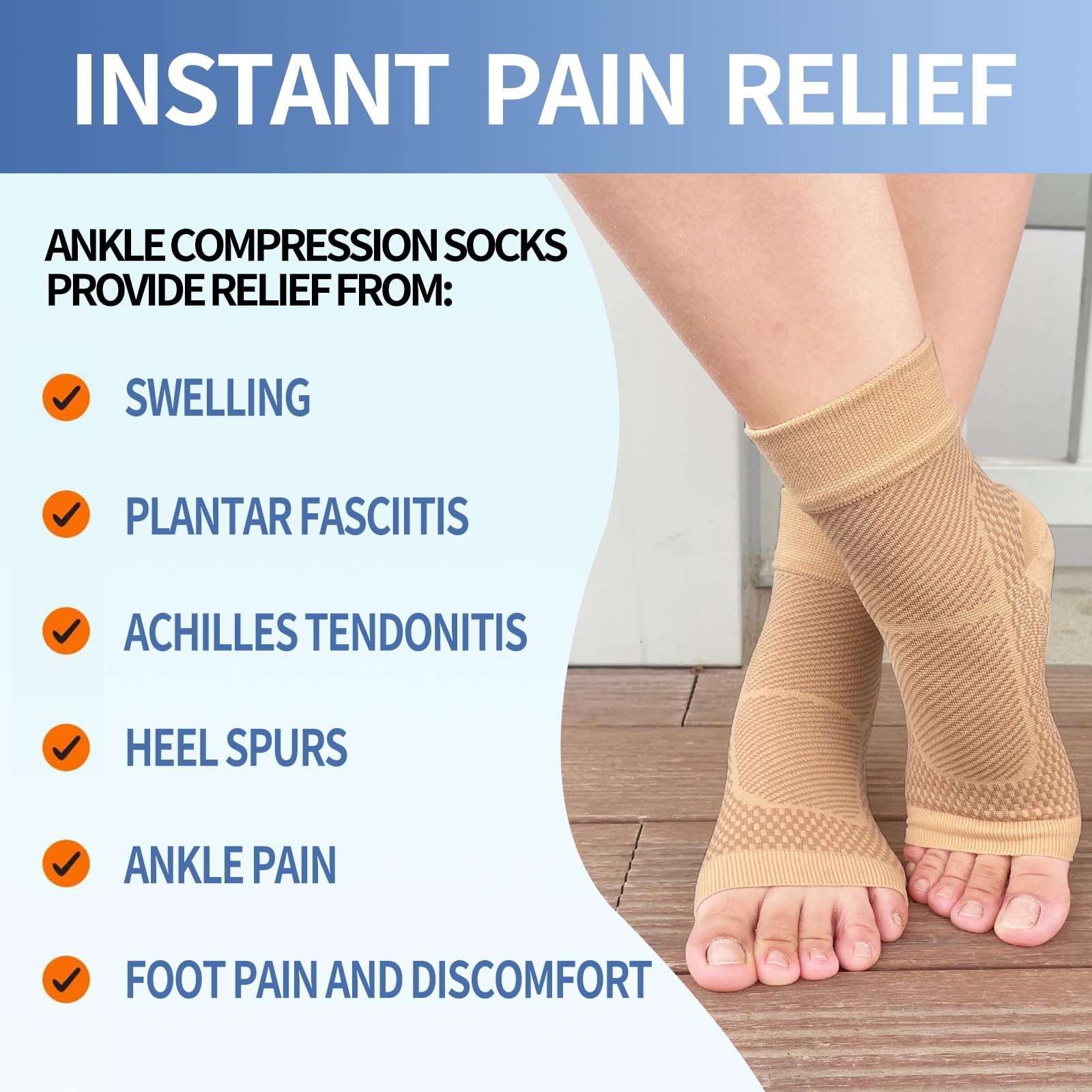 2× Compression Socks Open Toe Socks Ankle Arch Support Planter Fasciitis Pain US