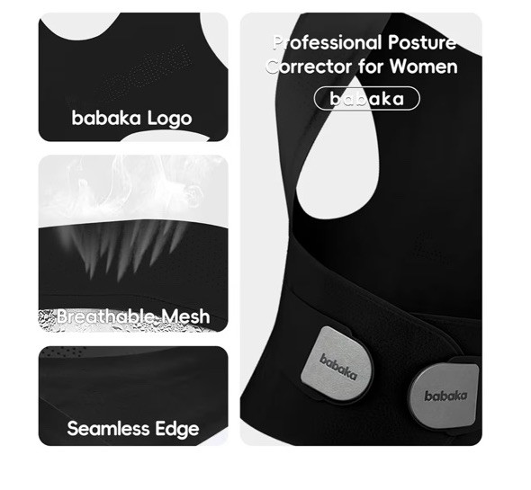 babaka Posture Corrector Back Brace Black Medium Adjustable New Sealed Women