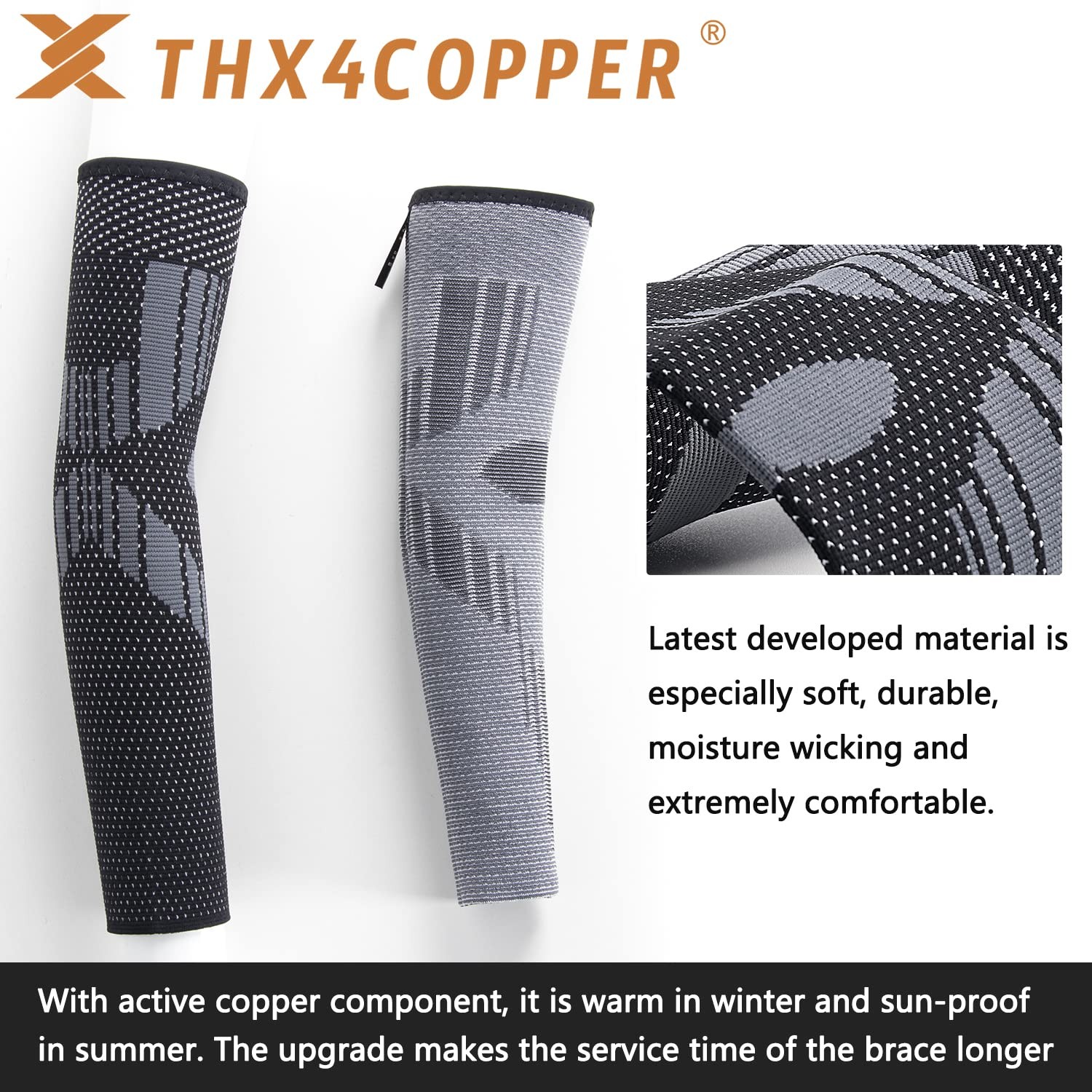 Thx4COPPER Arm Compression Sleeve (2 Pack)– Elastic Small, Black