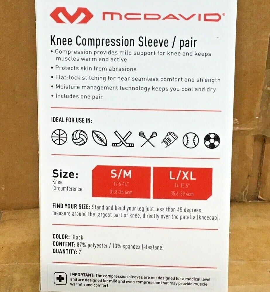 McDavid Sport Knee Compression Sleeve Pair Black Level 1