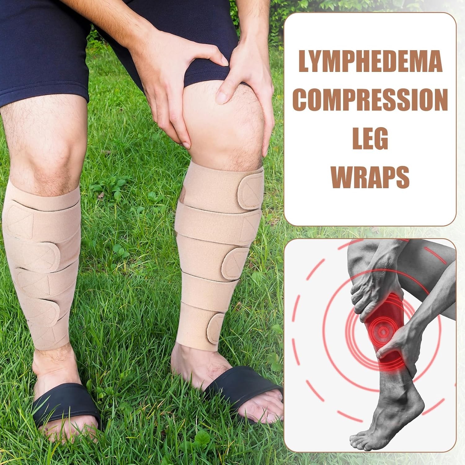 2 Pcs Lymphedema Compression Leg Wraps Adjustable Lower Leg Cover up Medical …