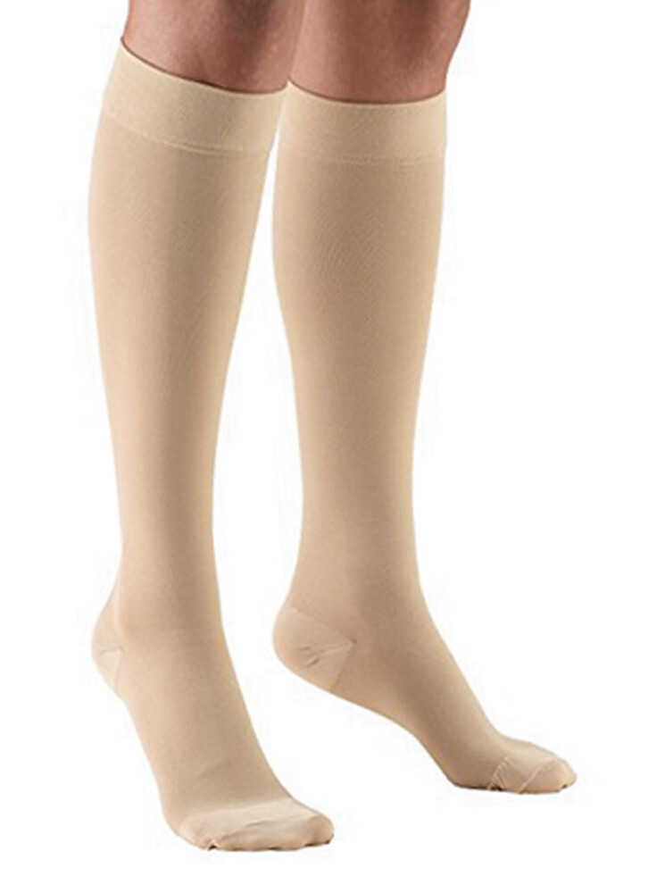Tektrum (1 pair) Knee High Firm Compression Socks 23-32mmHg- Closed Toe, Beige