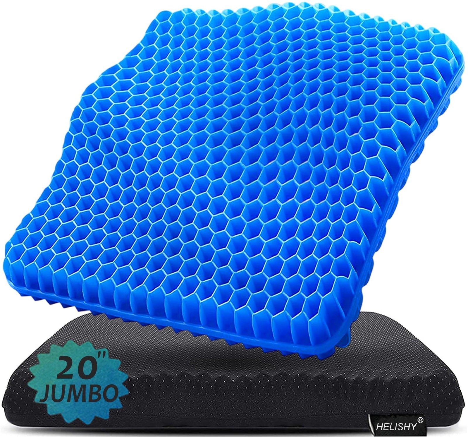 20″ Gel Seat Cushion for Long Sitting Jumbo Thick – 20×19.7×1.95inch, Blue