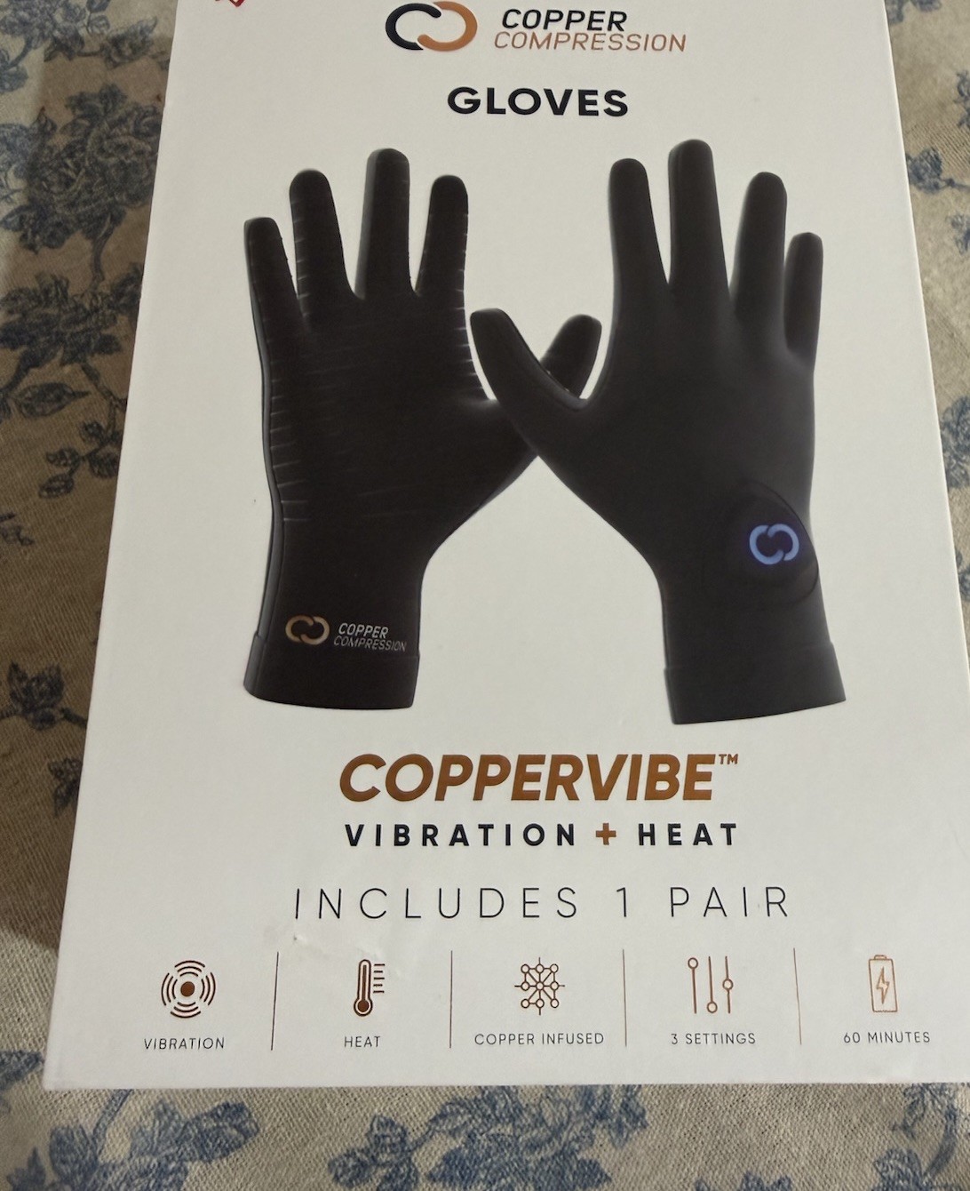 Copper Compression CopperVibe Vibration Heat Therapy Gloves Black (1 Pair)