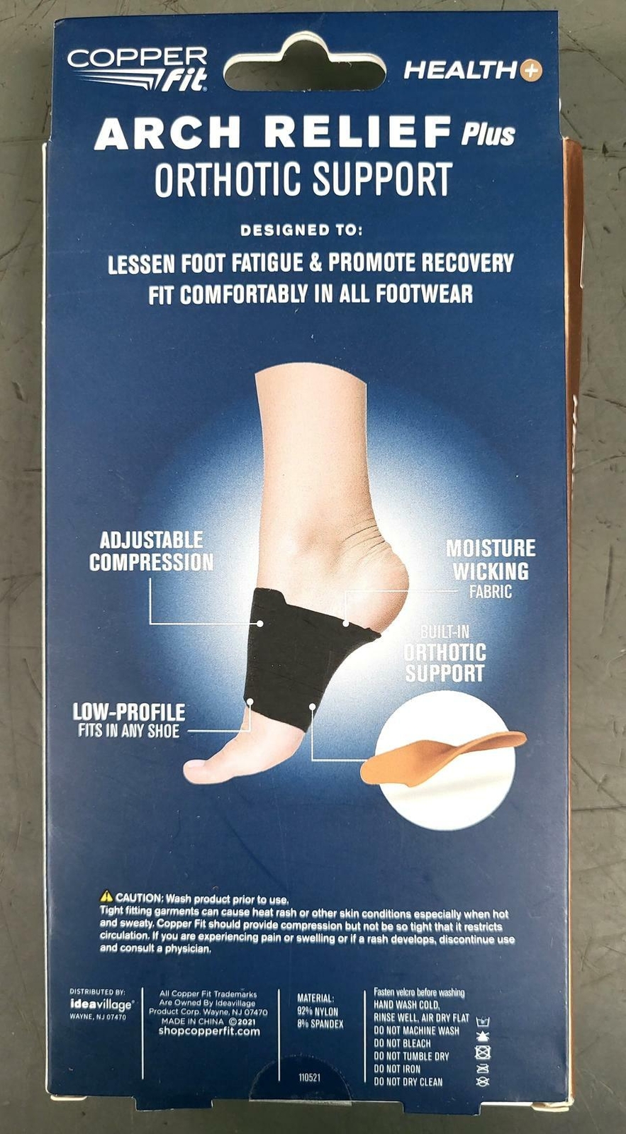 Copper Fit Health Unisex Arch Relief Plus with Built-In Orthotic Support, Black