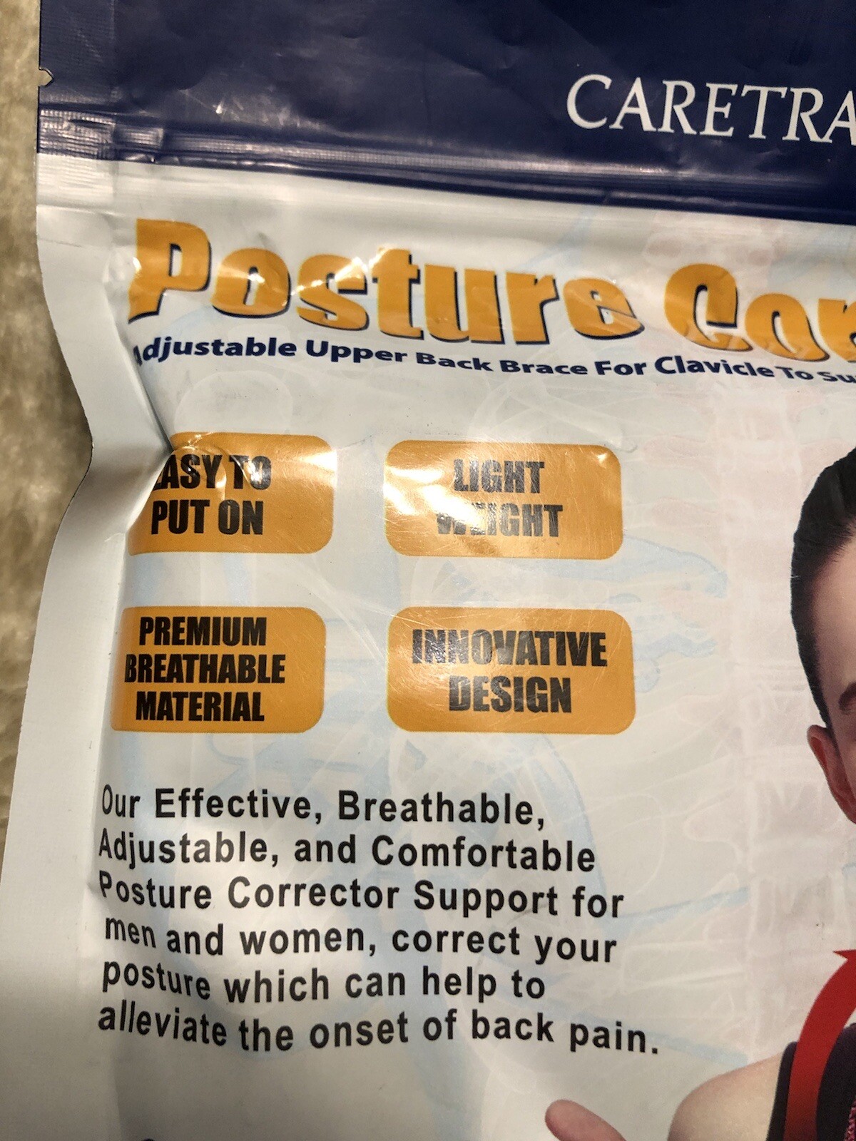 Caretras Posture Corrector Adjustable Upper Back Brace Clavicle to Neck Support
