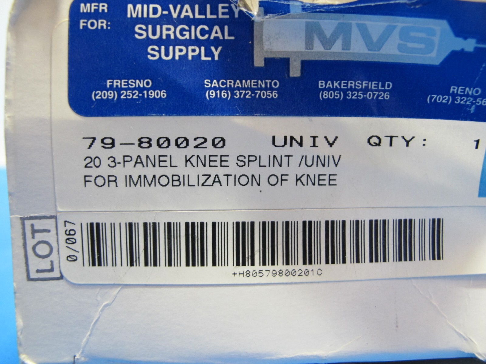 MVS 79-80020 UNIVERSAL 79-80020 20 3-Panel Knee Splint for Knee Immobilzation