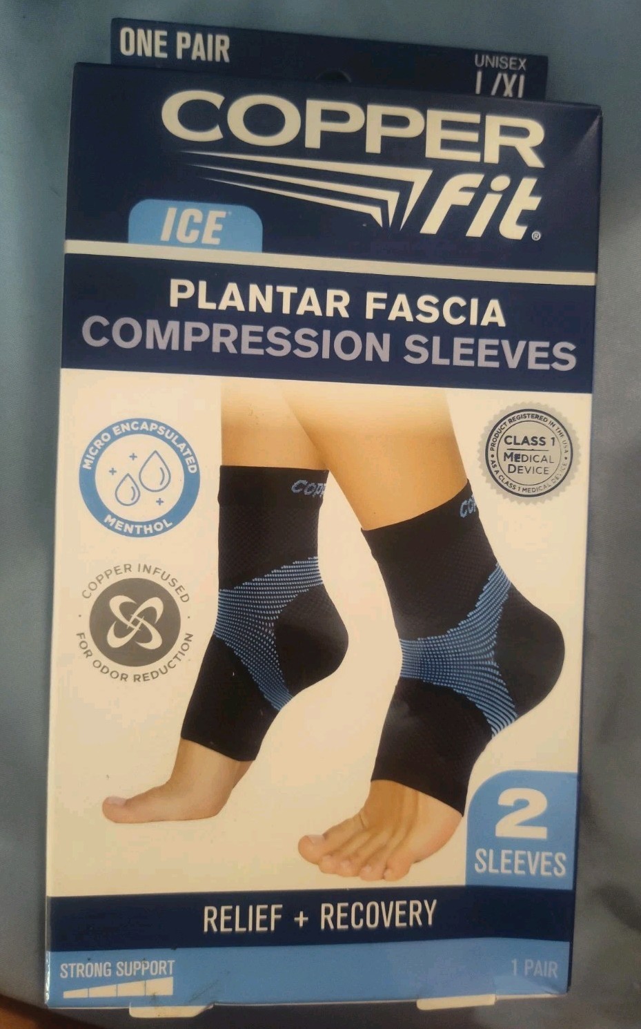 Copper Fit ICE Menthol Plantar Fascia Compression Foot Sleeve Arch Support L/XL