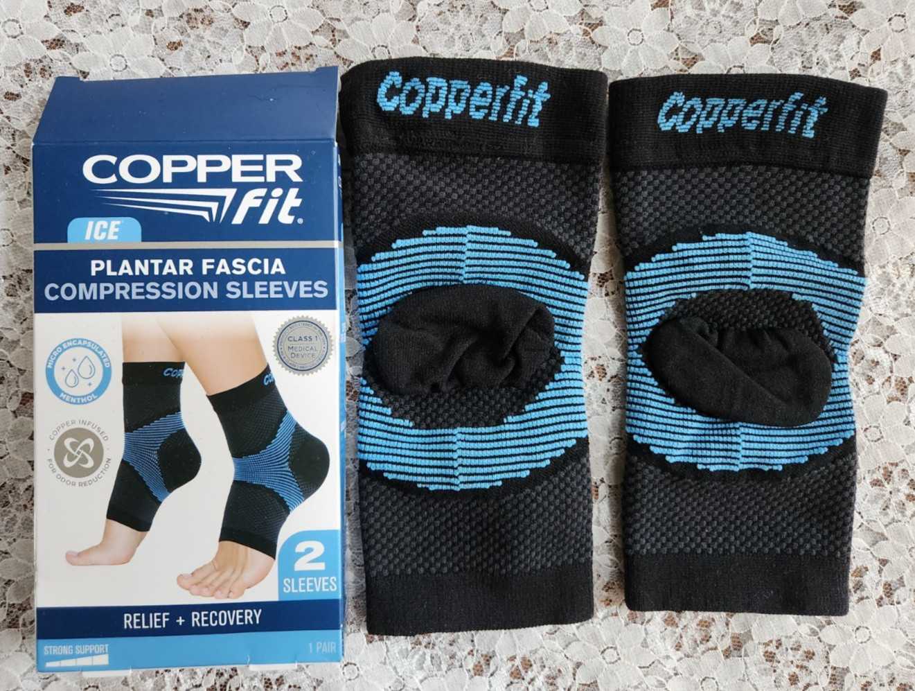 Copper Fit Ice Plantar Fascia Compression Sleeve – 2 Sleeves- Size S/M – Unisex