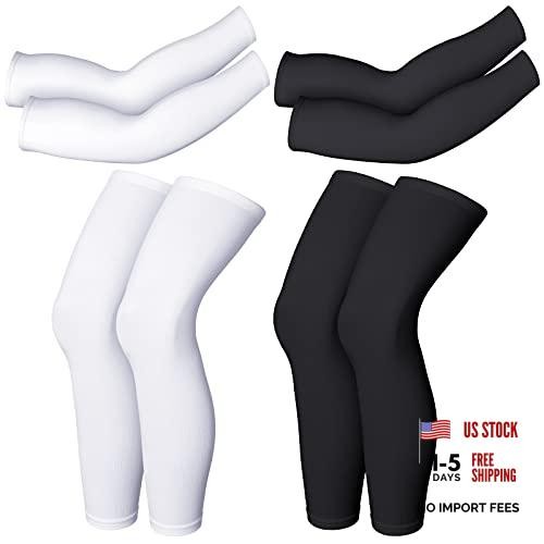 Geyoga 2 Pairs Compression Full Length Leg Sleeve Arm X-Large Black, White