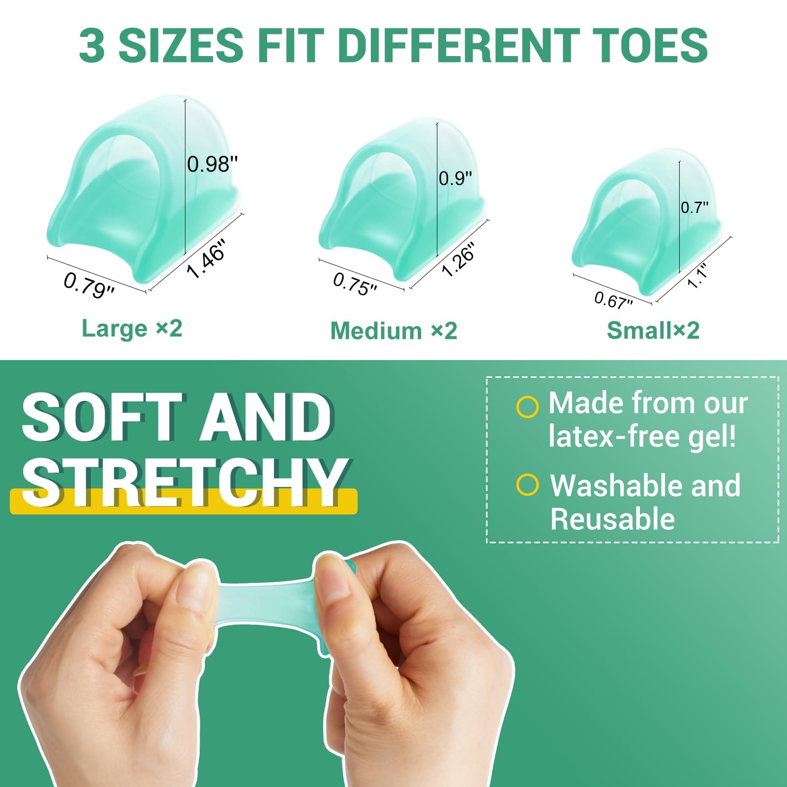 TASZOOS 3 Different Sizes (S/M/L) – 6pcs(Green) – Hammer Toe S/M/L, Green