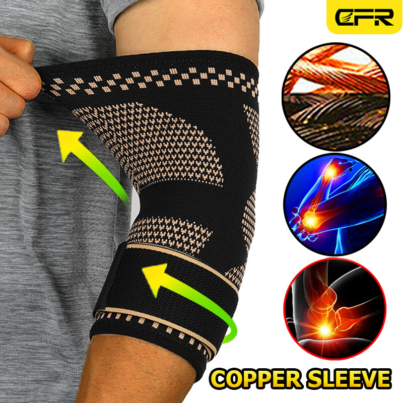 Copper Elbow Support Compression Arm Sleeve Brace Wrap Arthritis Tendonitis Pain