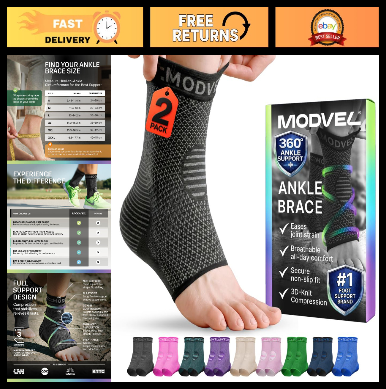 Compression Ankle Brace Socks for Sprains & Tendonitis – Foot Support Sleeve for