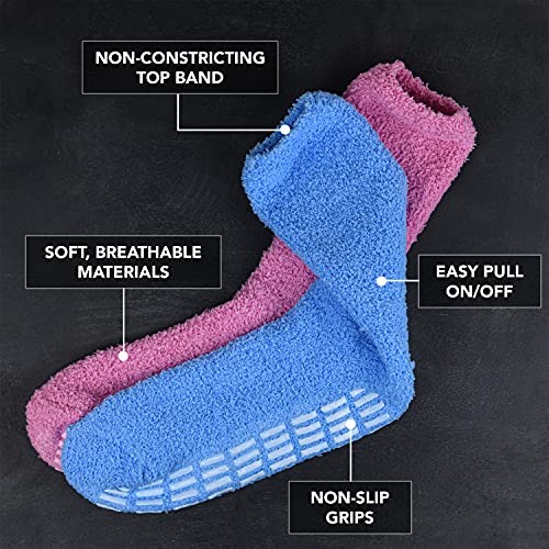 5/6 Pairs Non-slip Hospital Socks Fuzzy Slipper Large 5 Pairs Grey/Navy/Black