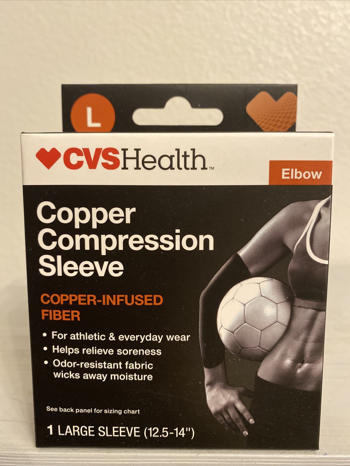 COPPER COMPRESSION ELBOW SLEEVE SIZE LARGE COPPER -INFUSED FIBER CVS HEATH (NEW)