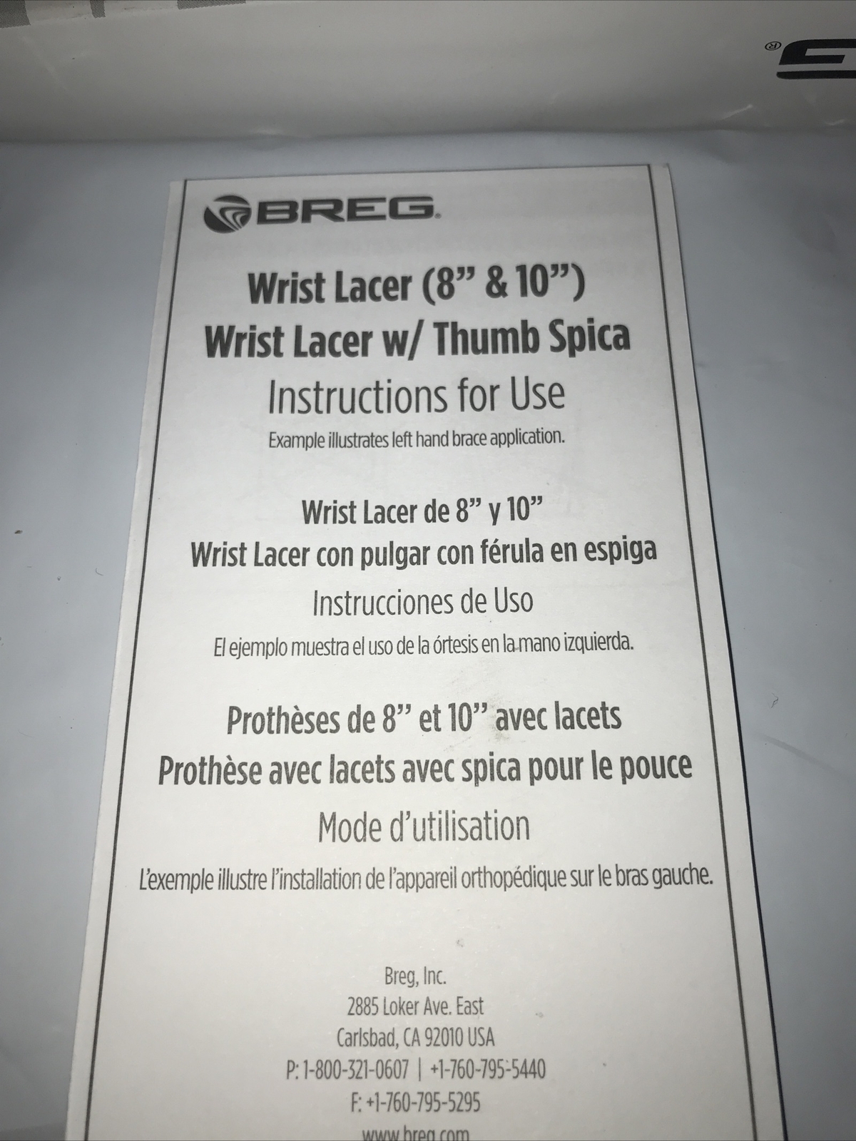 Breg Wrist Lacer X-Large,RT. WRIST BRACE.New In Box 10415 Great Price !