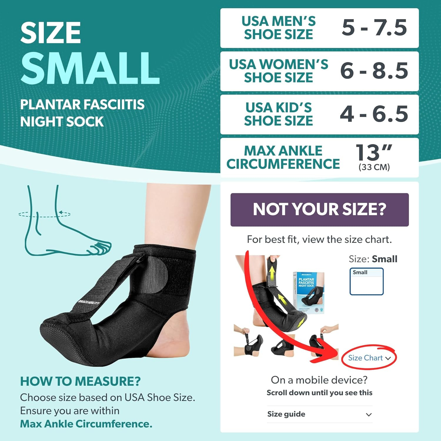 Plantar Fasciitis Night Splint Sock Small Adjustable Foot Support Pain Relief