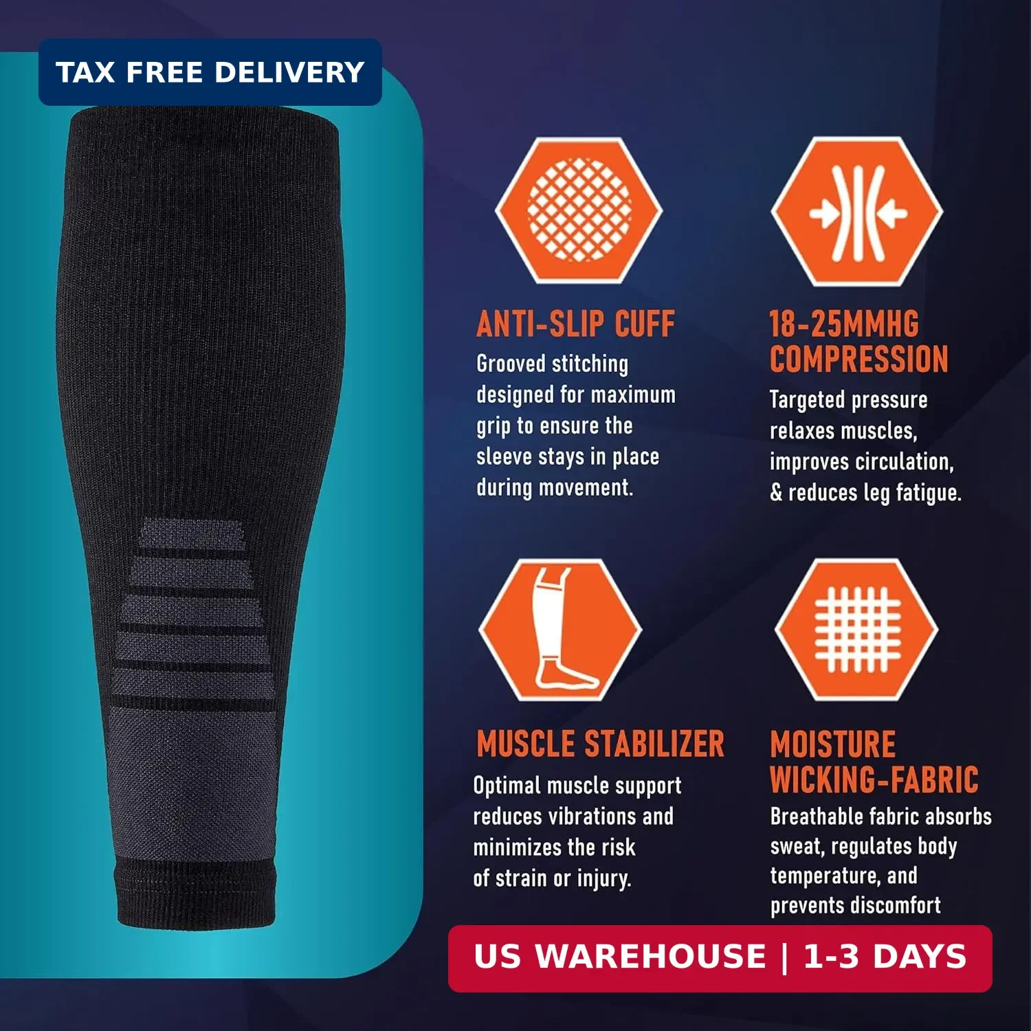 Calf Compression Sleeves for Men and Women – (1 Pair) Footless Compression Socks