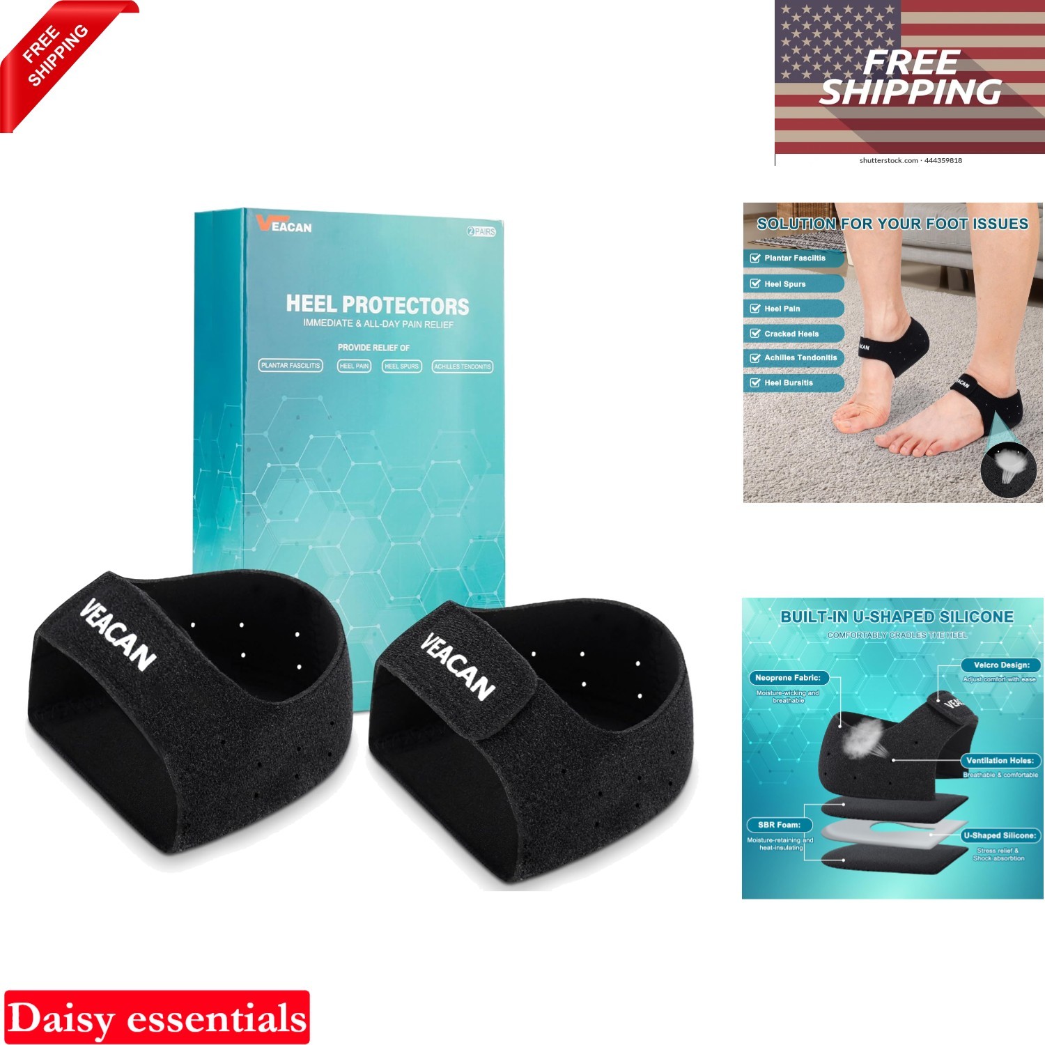Heel Protectors for Plantar Fasciitis & Heel Pain Relief Silicone Cushioned S…