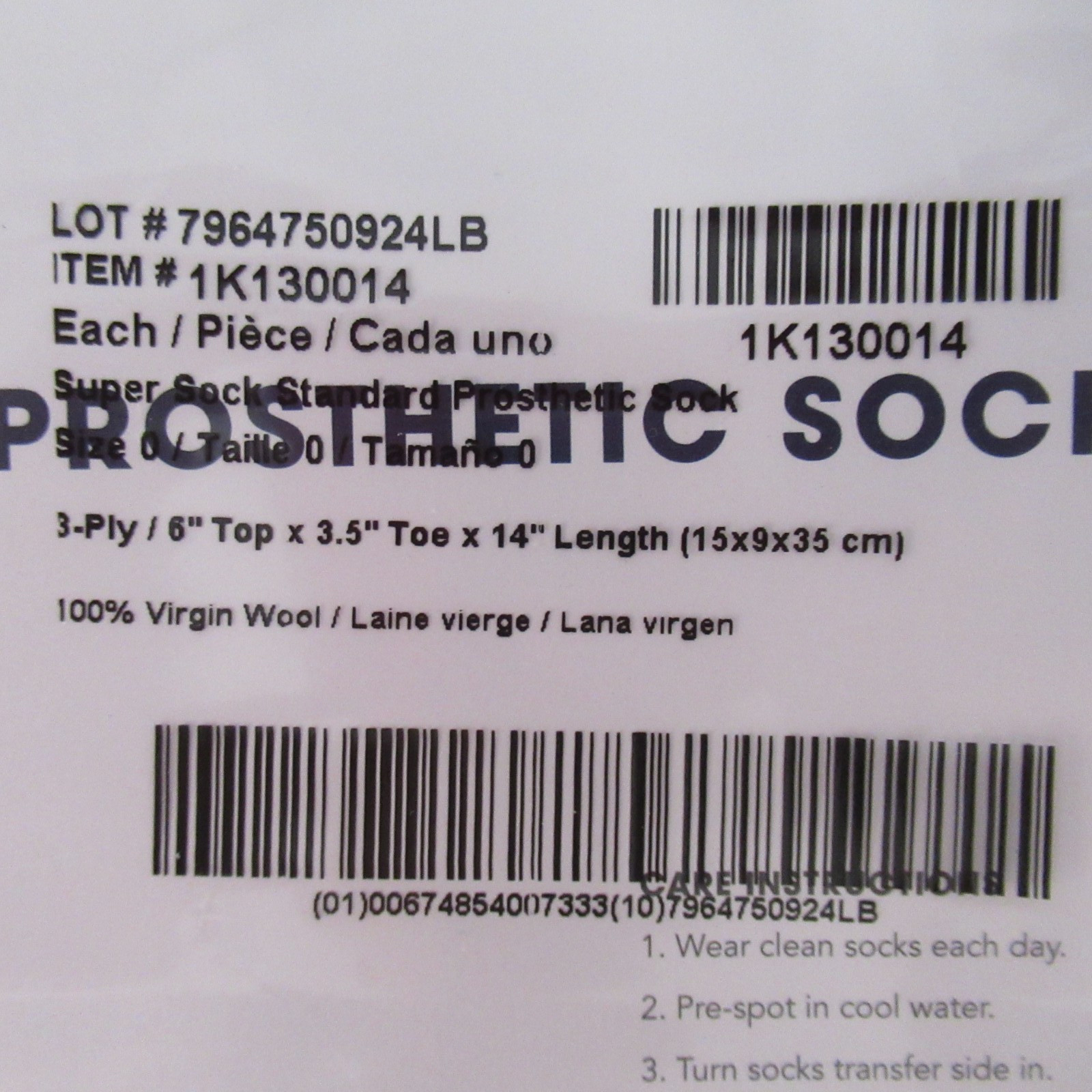 Knit Rite Prosthetic Super Sock 100% Wool 3 Ply 6″ Top 3.5″ Toe 14″ Length