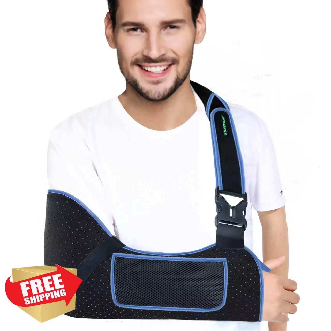 KONSEDIK Arm Sling Shoulder Support,Breathable Padded Brace with PocketandThu…