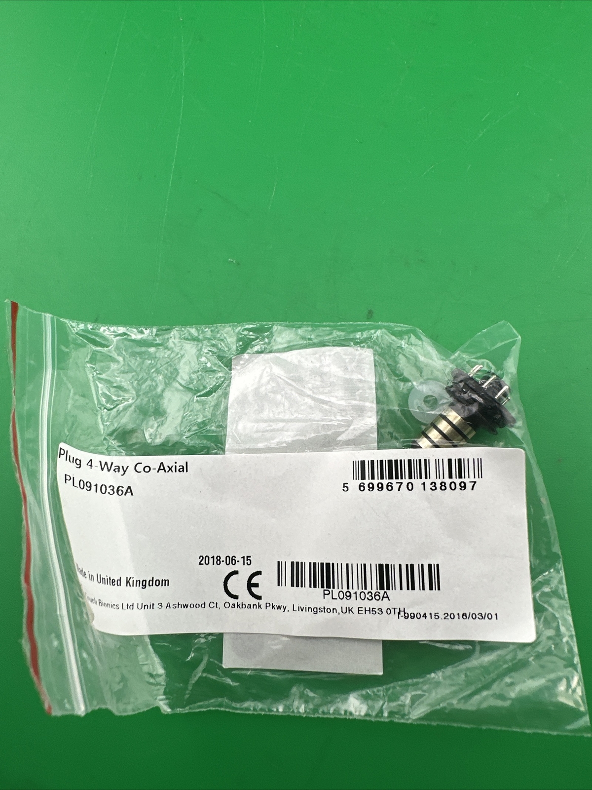 Ossur Touch Bionics Myoelectric Prosthetic Hand 4 Way Coaxial Plug. New