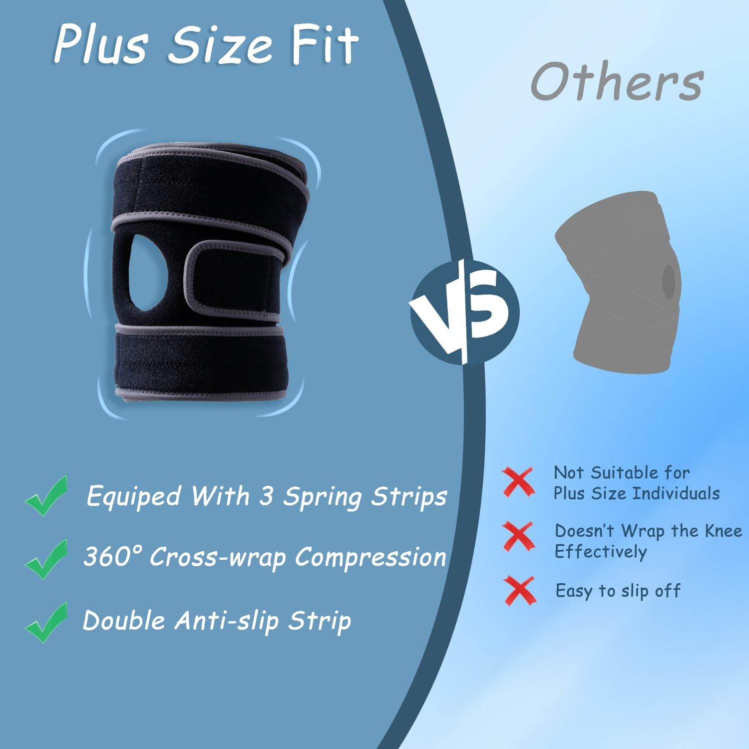 Extra Large Knee Brace Support Arthritis Meniscus Tear Adjustable 2XL Grey