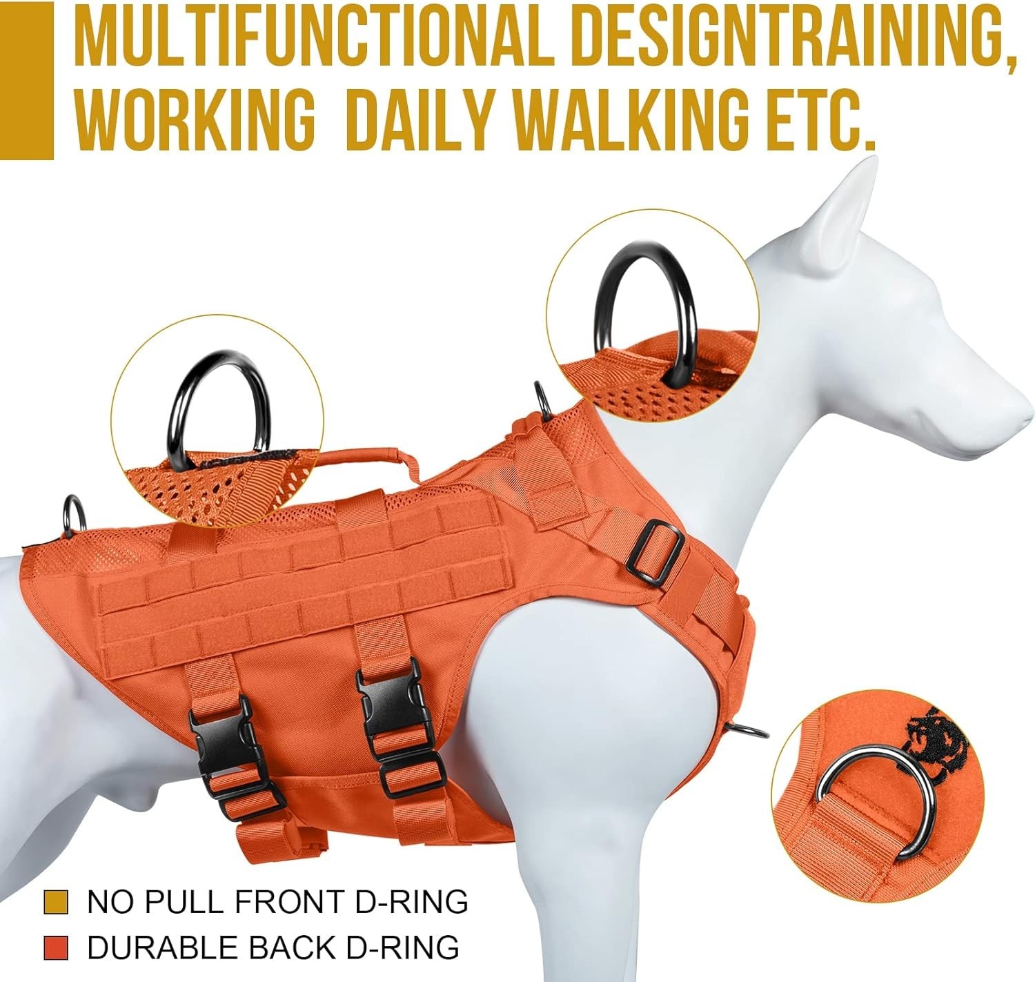 OneTigris Tactical Dog Harness No Pull size M Breathable Mesh Handle Orange