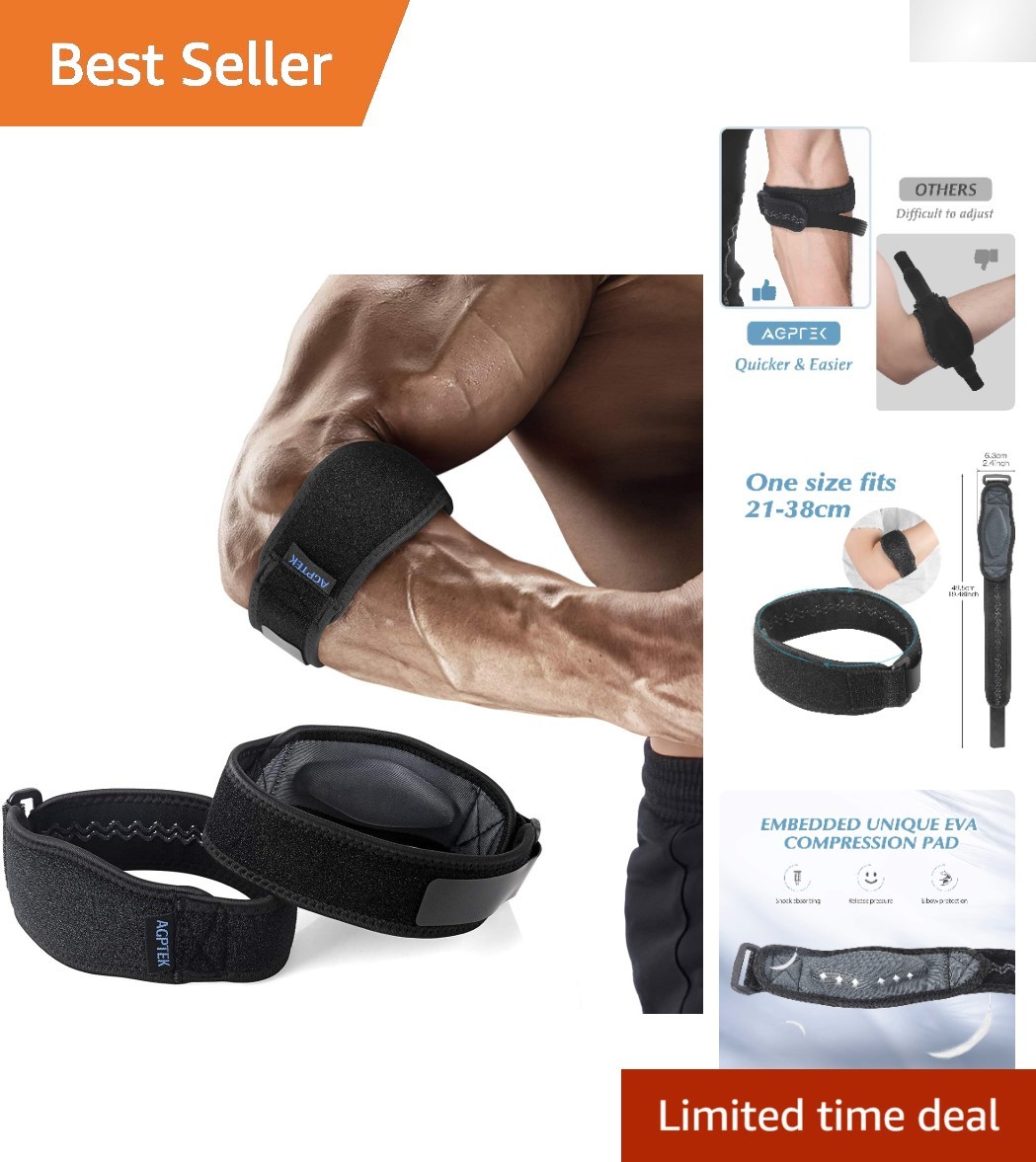 Unisex Elbow Compression Strap for Tendonitis – 2 Pack Adjustable Support, Gray
