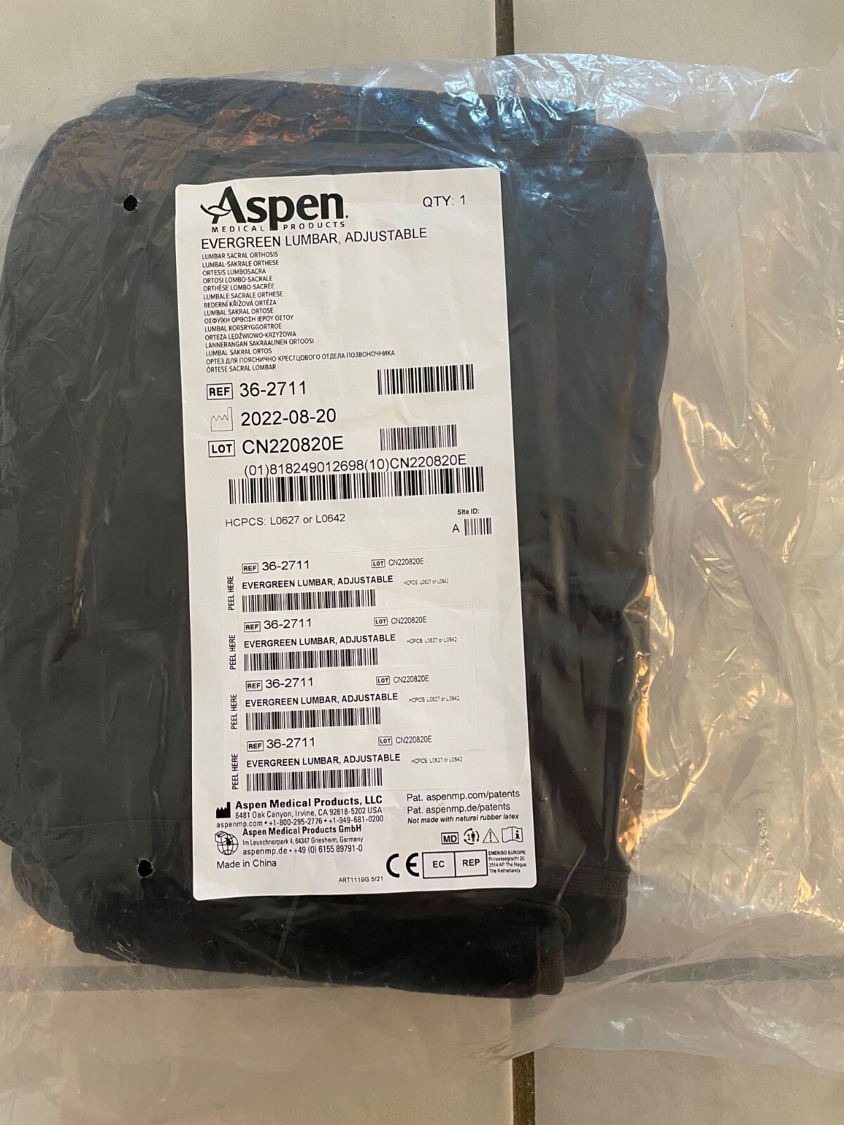 Aspen Medical Product Evergreen Lumbar Adjustable 36-2711