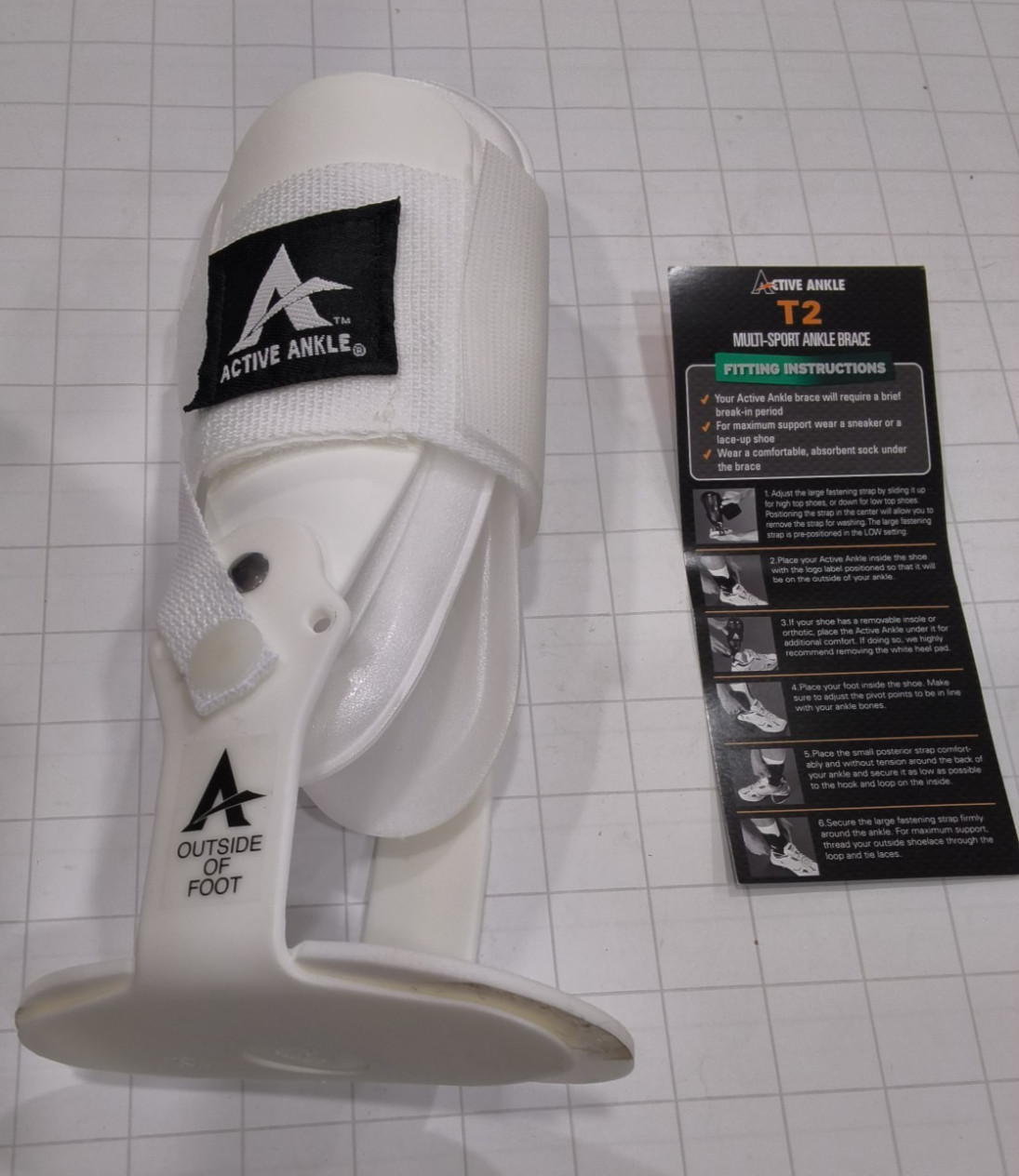 Active Ankle Large White T2 MultiSport Ankle Brace Rigid Dual Upright Left/Right