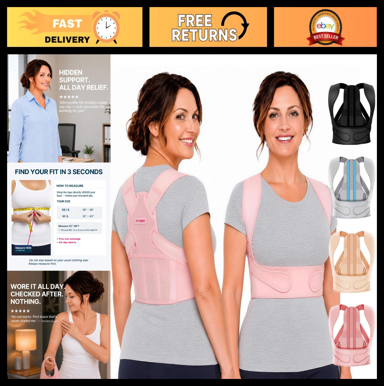 Posture Corrector for Women – Adjustable Upper Back Brace for Slouching Relief
