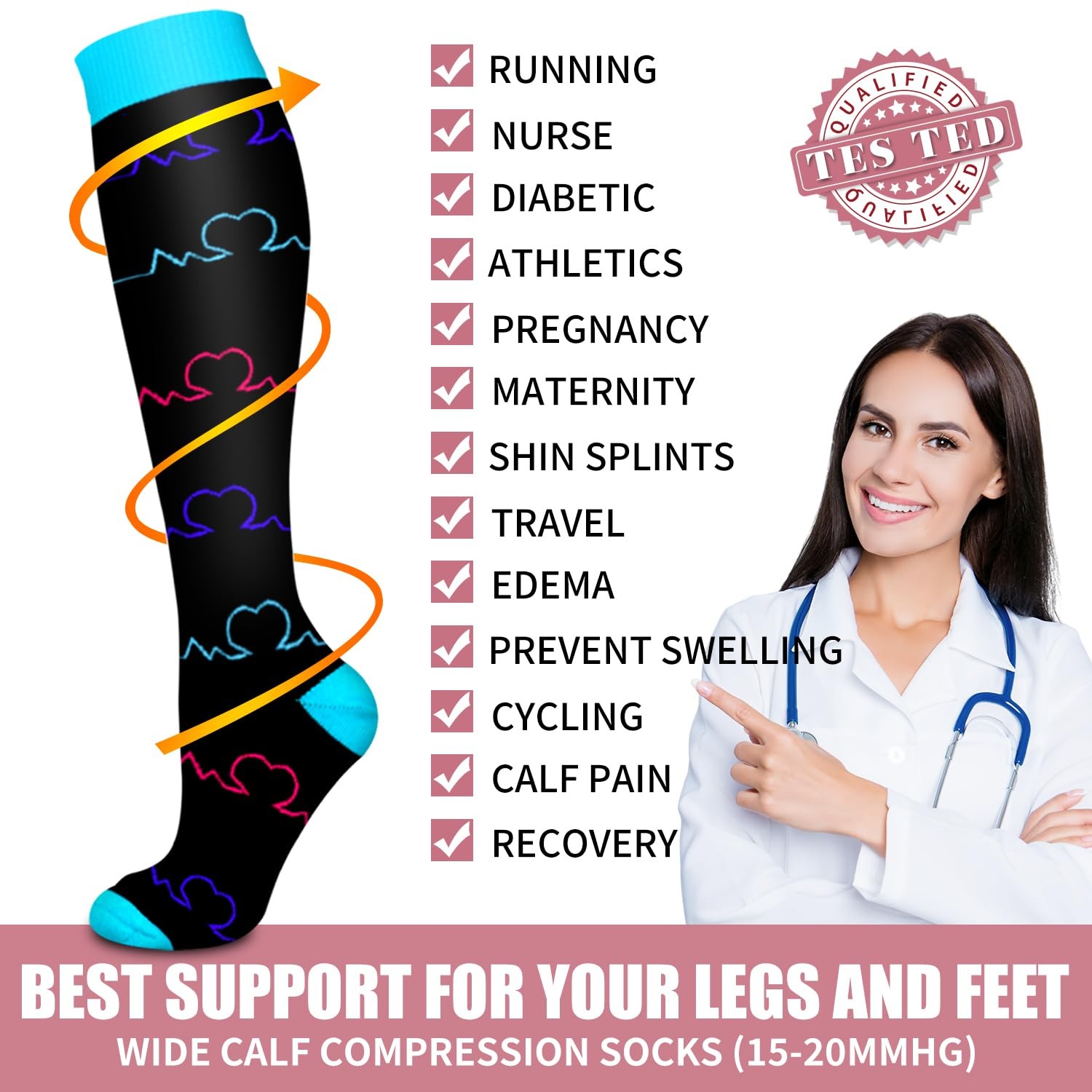 Bluemaple Compression Socks for Women & Men Large-X-Large, A-collocation03