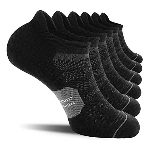 Men’s Ankle Running Socks with Cushion, Arch Support Low Medium Black + Grey