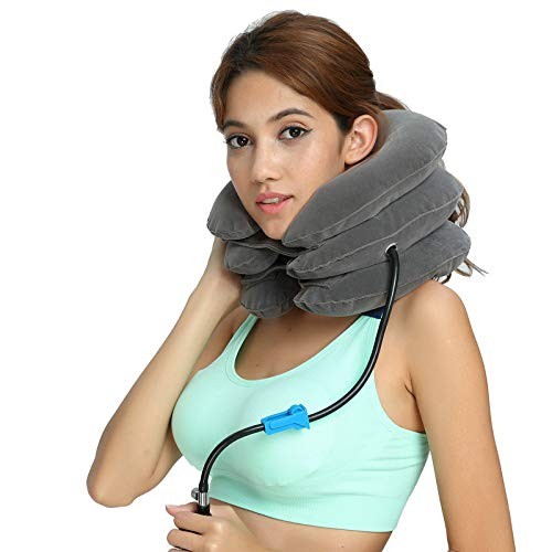 RUNZI Cervical Neck Traction Device Inflatable Stretcher, Easy to Grey