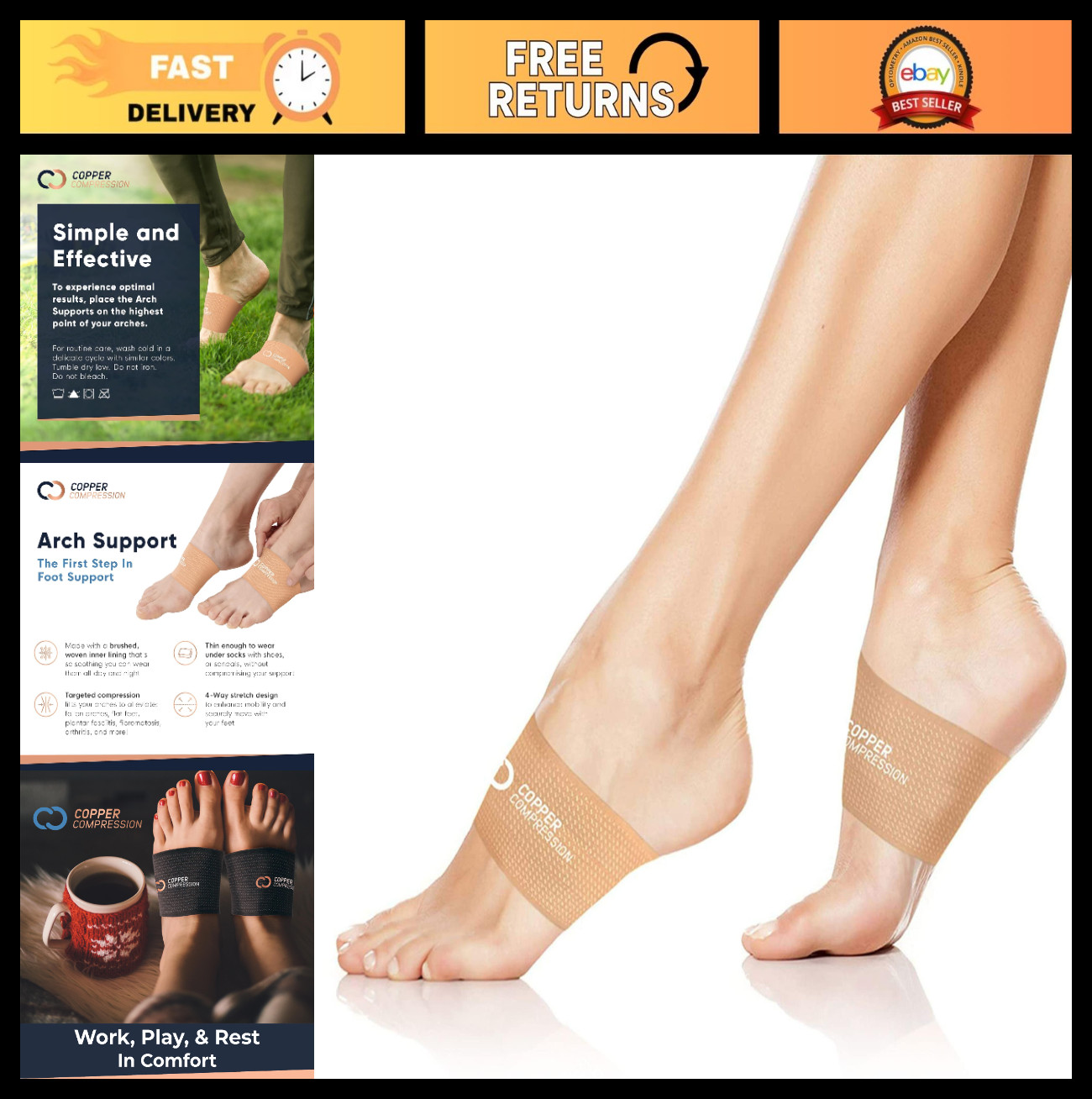 Compression Arch Support Sleeves for Plantar Fasciitis, Flat Feet & High Arches