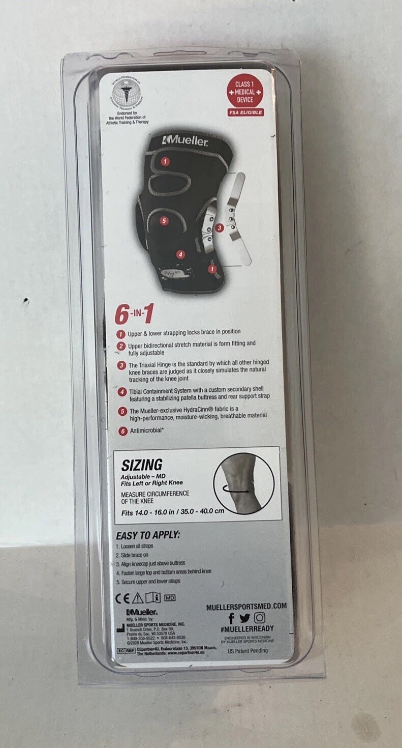 Mueller Sport Care HG80 Hinged Knee Brace Triaxial Hinge Maximum Support 54011