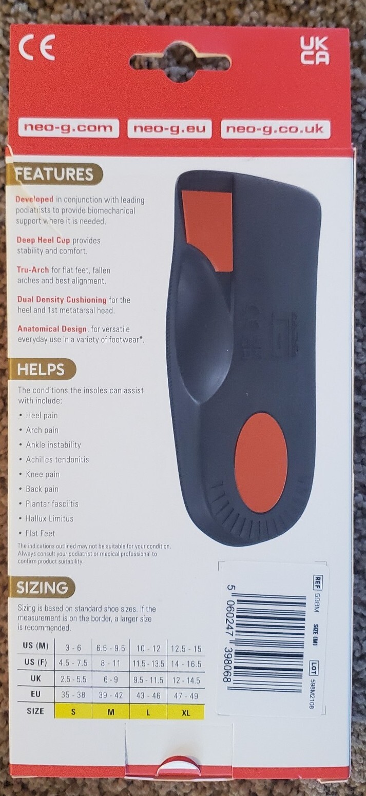NEOthotics PRO-EXPERT 3/4 length Orthotic Insoles, Medium- NEW!