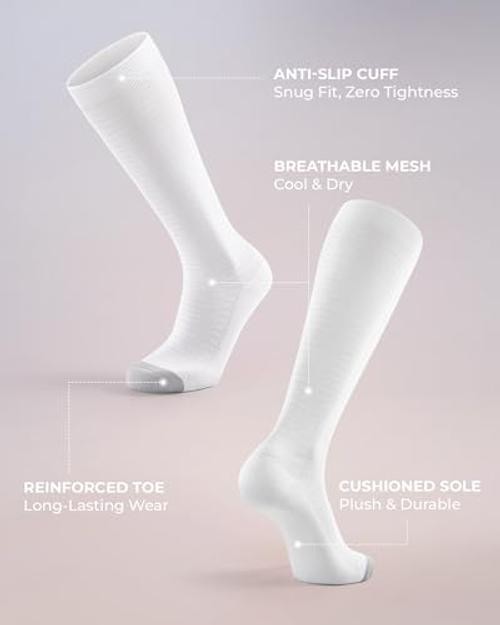 4 Pairs Compression Socks for Women & Men, 15-20mmHg Small-Medium White*4