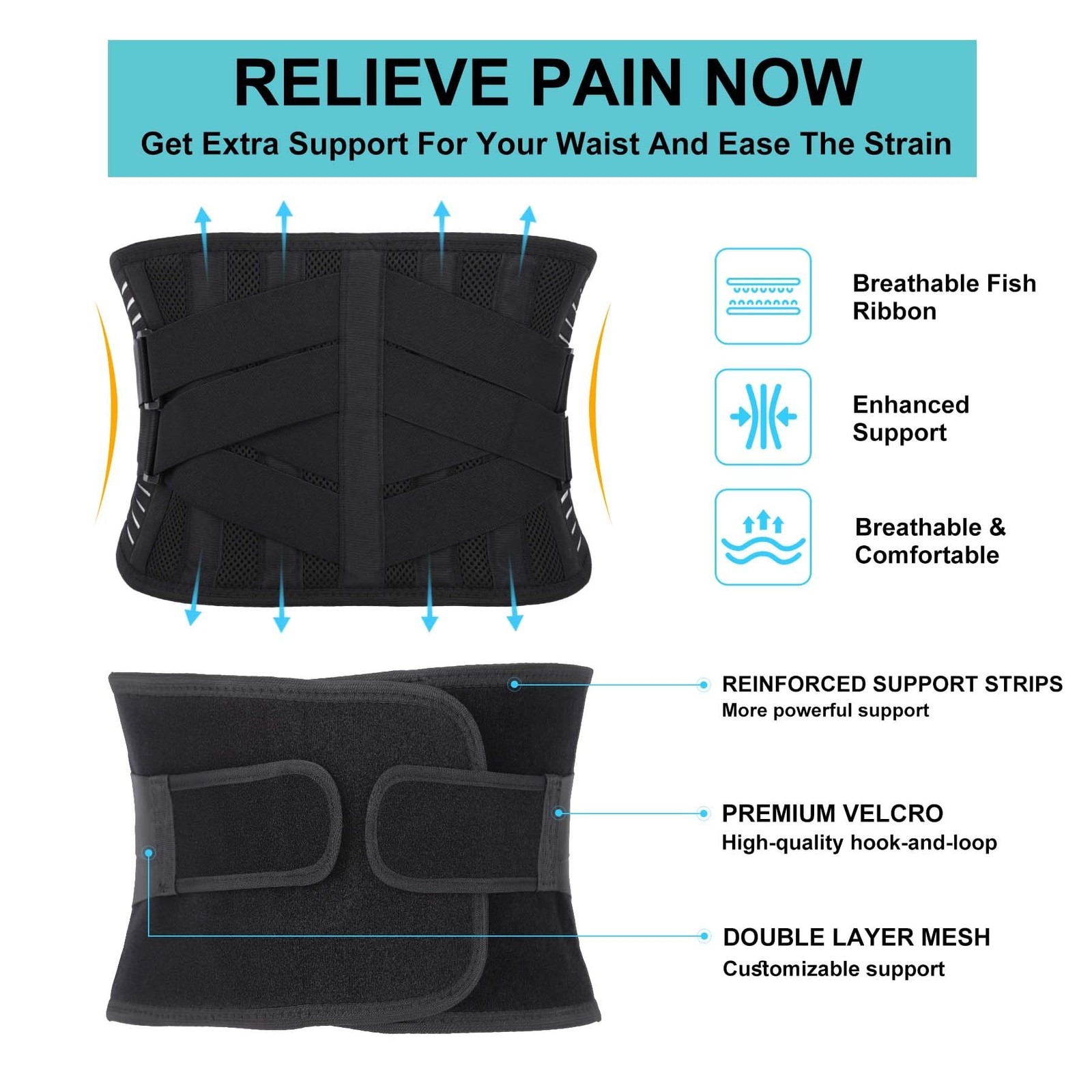 Back Brace for Lower Back Pain Relief, Anti-skid Lumbar Support Belt With Mes…