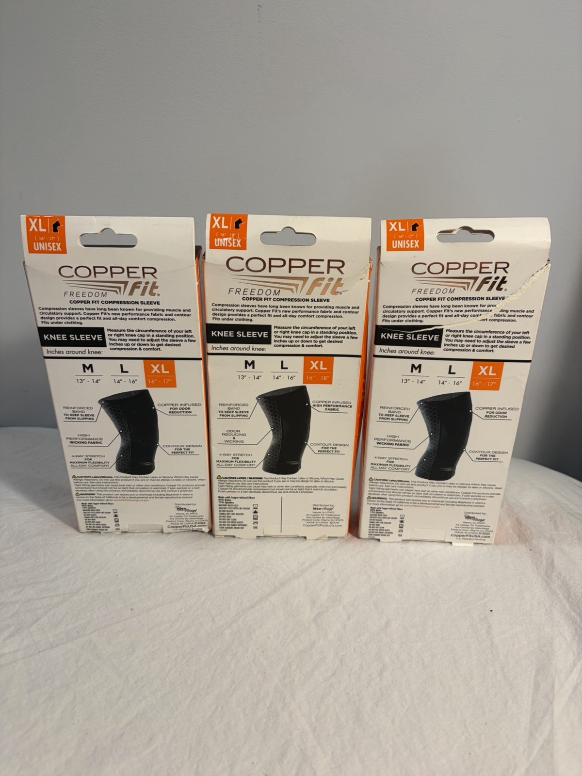 Copper Fit Freedom Copper Infused Knee Compression Sleeve Size XL Unisex 3 Pack!