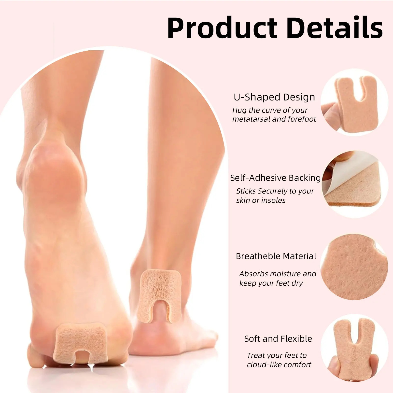 6-72PCS U-Shaped Felt Callus Pads,Protect Calluses from Rubbing on Shoes,Reduce
