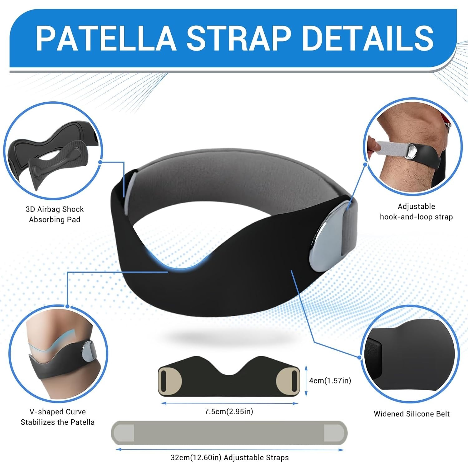 Adjustable Single Knee Strap, Breathable Silicone Design for Sports & Active