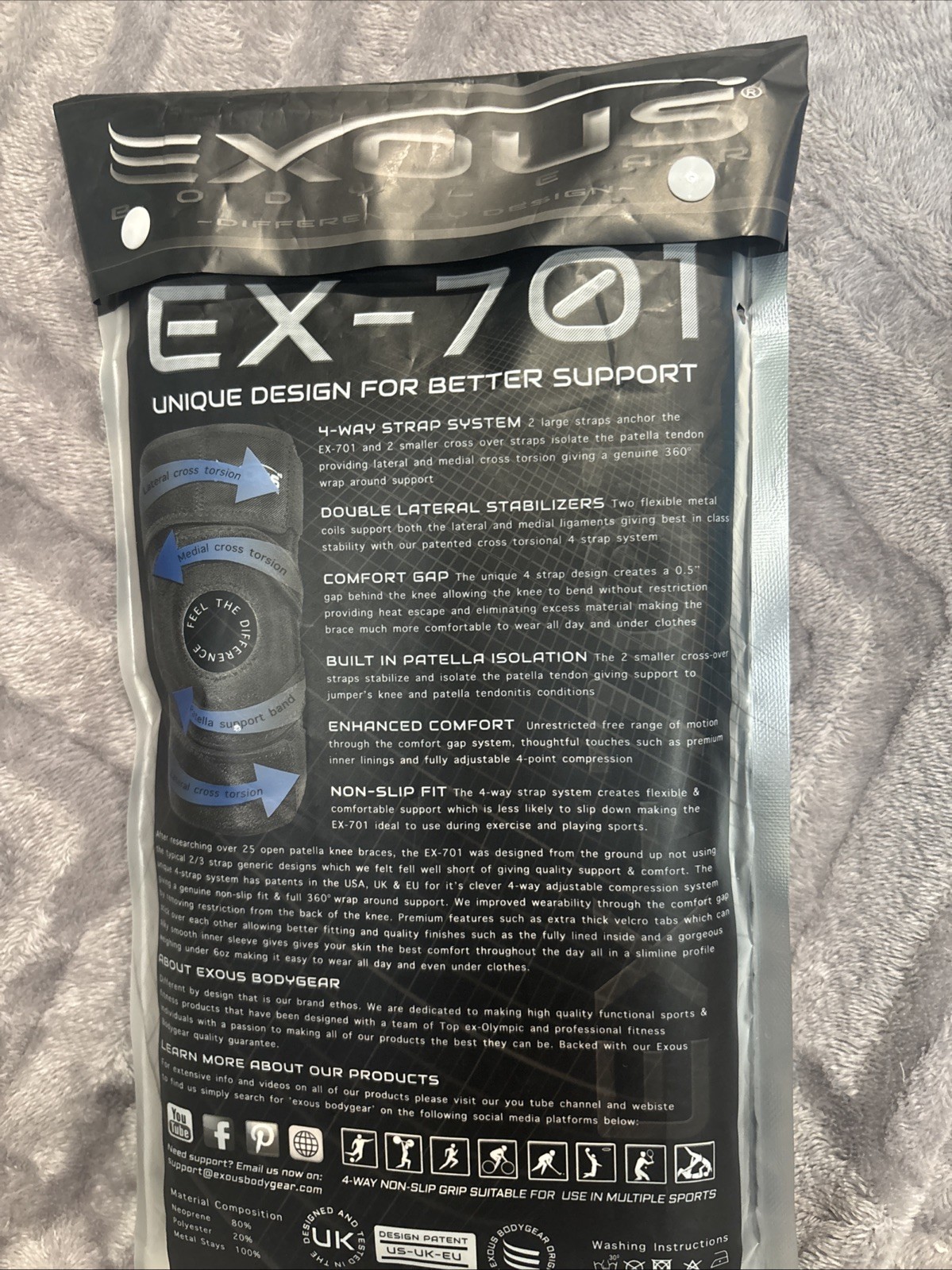 EXOUS EX-701 BODYGEAR Stabilizing Performance Knee Brace neoprene Adjustable H6
