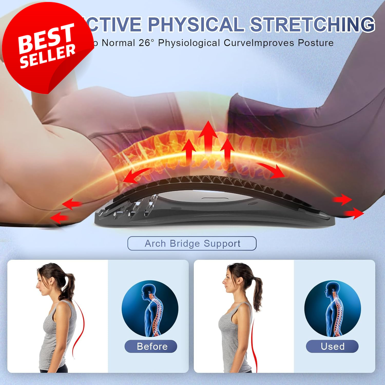 Back Stretcher Adjustable Lumbar Arch Spine Decompression Pain Relief – US