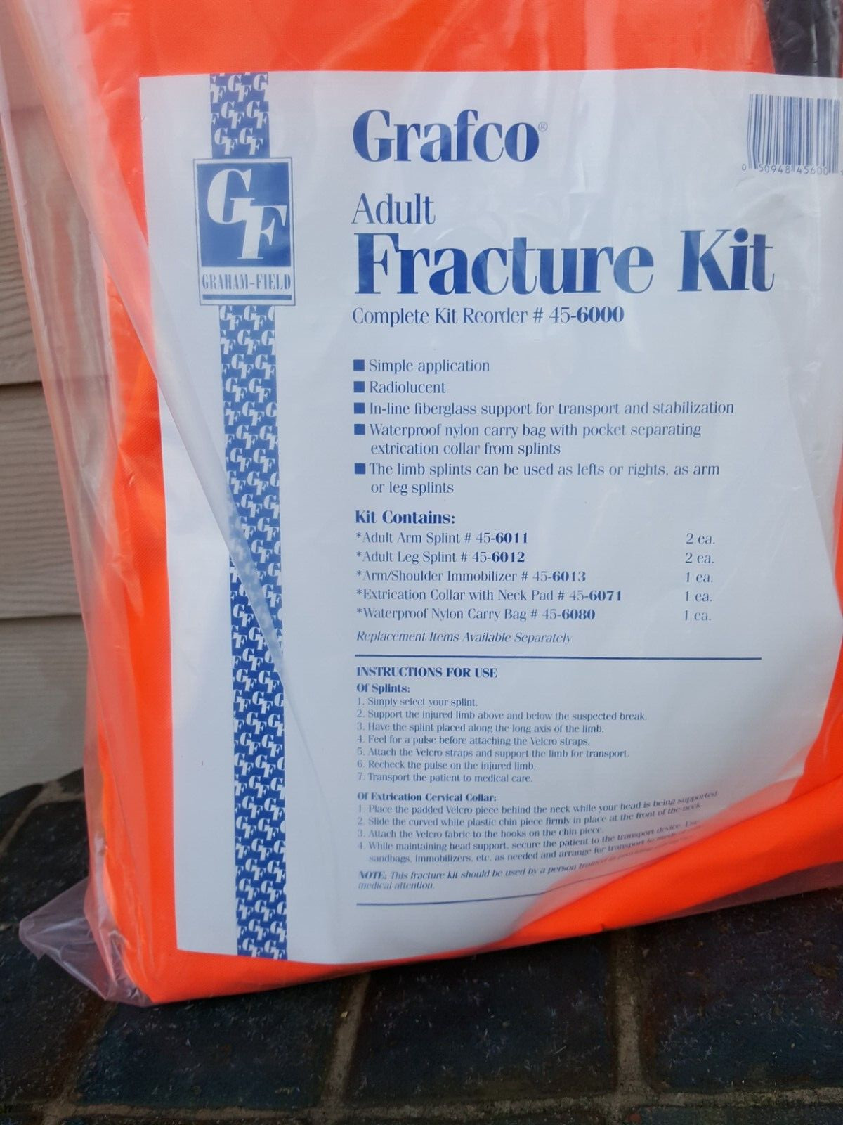 New Emergency Grafco Adult Fracture Kit 45-6000 great for hunting trips