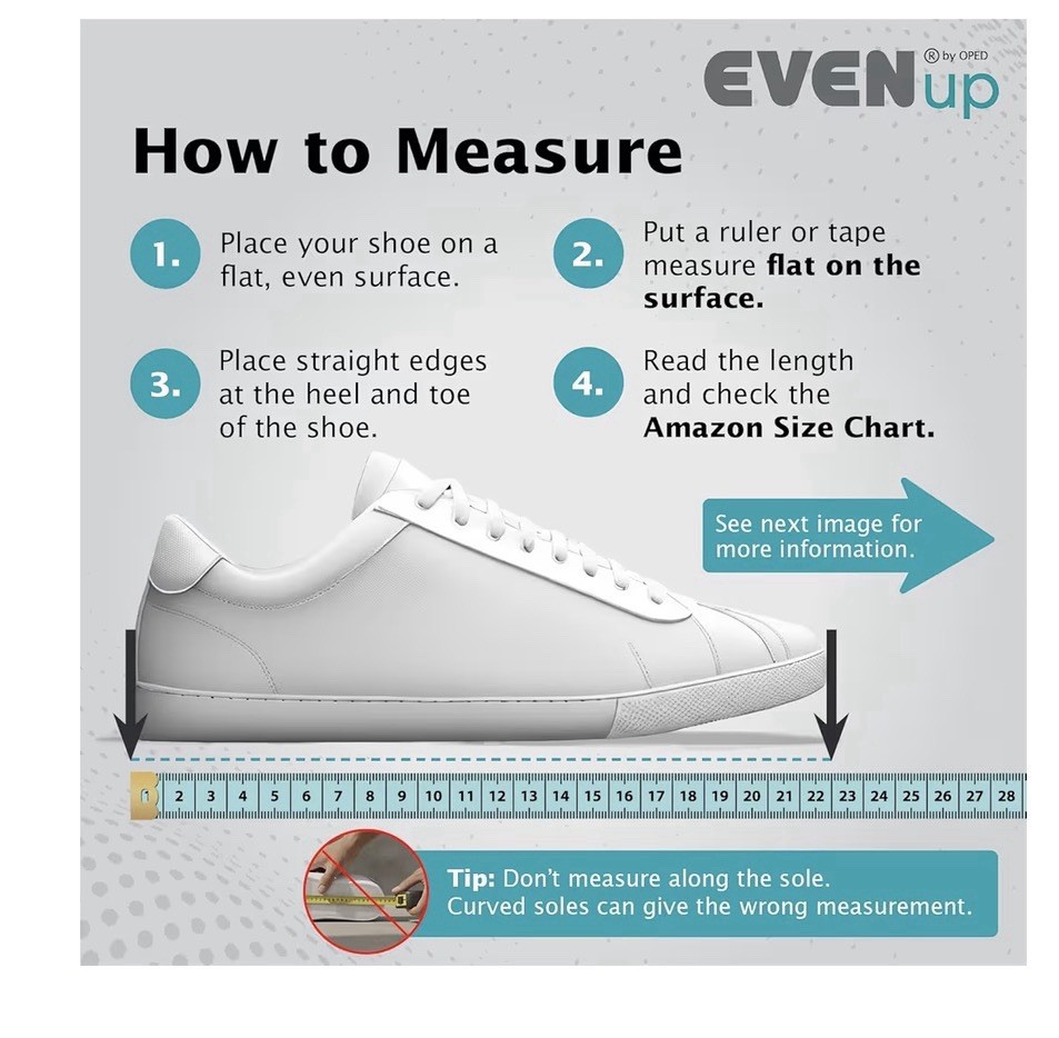 EVENup Shoe Leveler Adjustable Heights 1/2/3cm Size 3 Black Leg Discrepancy