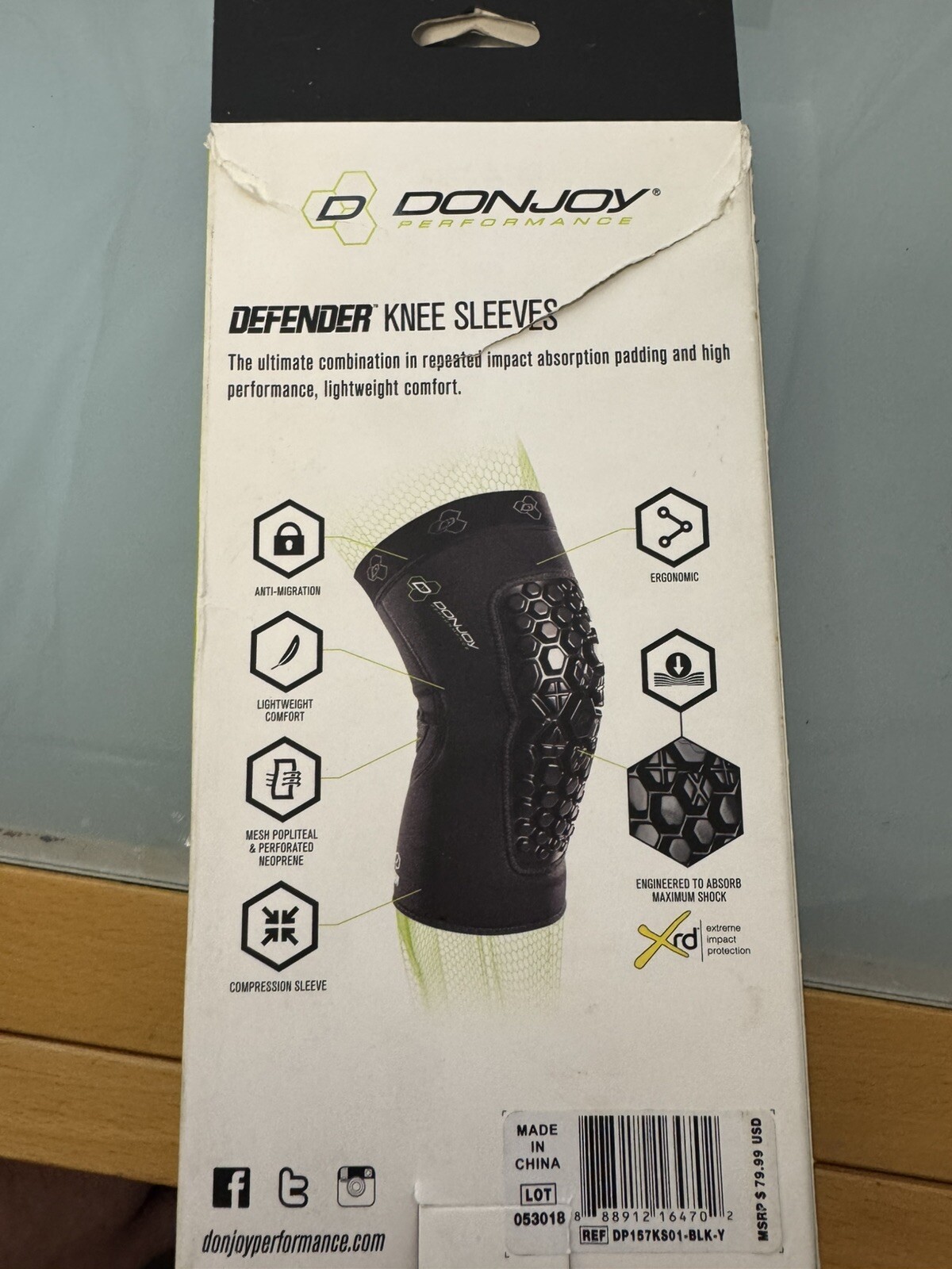 DonJoy Performance Defender Compression Support Knee Pad Sleeves – Black, Xs
