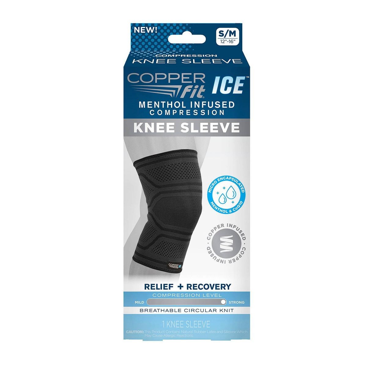 Copper Fit Ice Knee Compression Sleeve Infused Menthol S/M 12”-16” (Black )