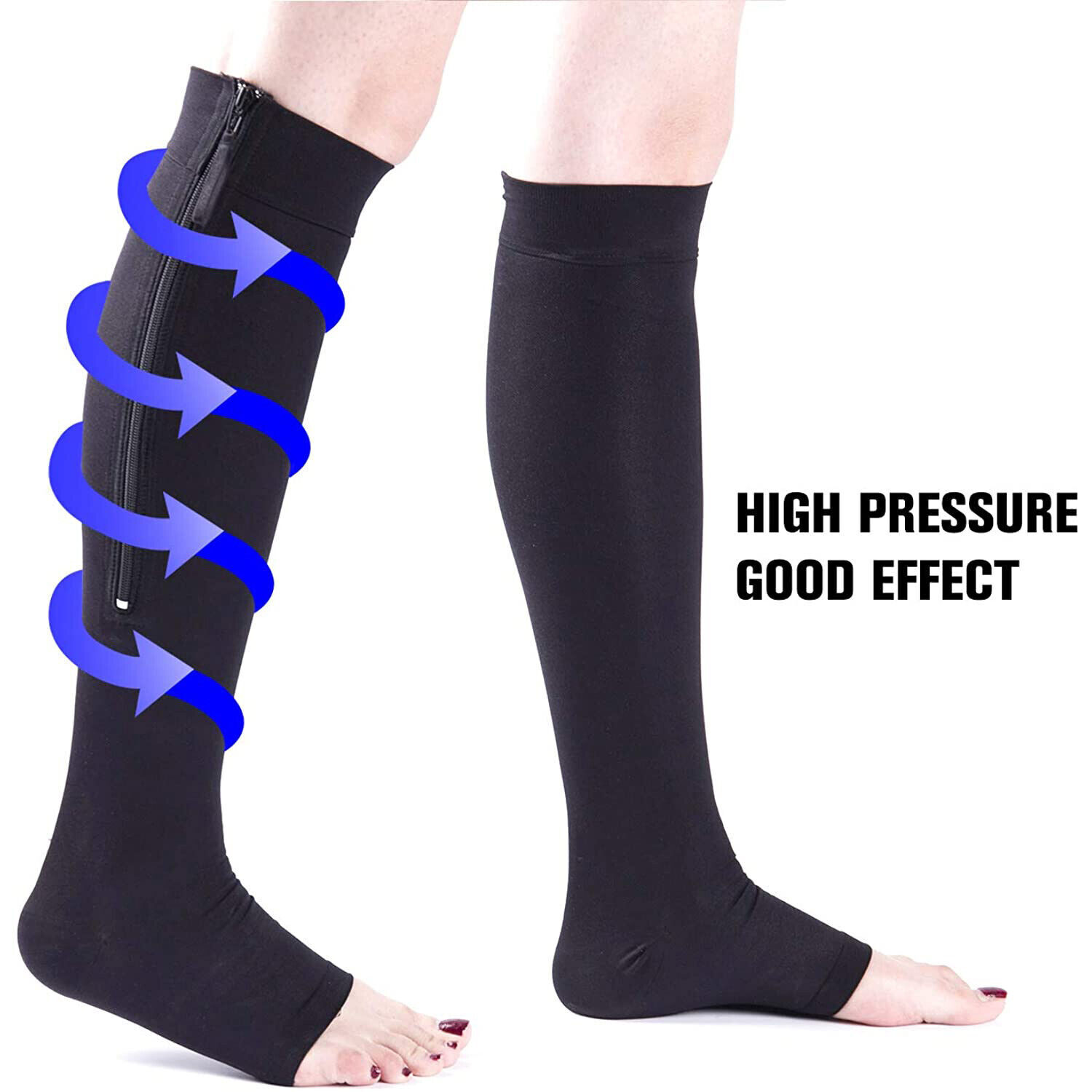 3Pair Zipper Compression Socks Support Stockings Unisex Leg Calf Pressure Socks